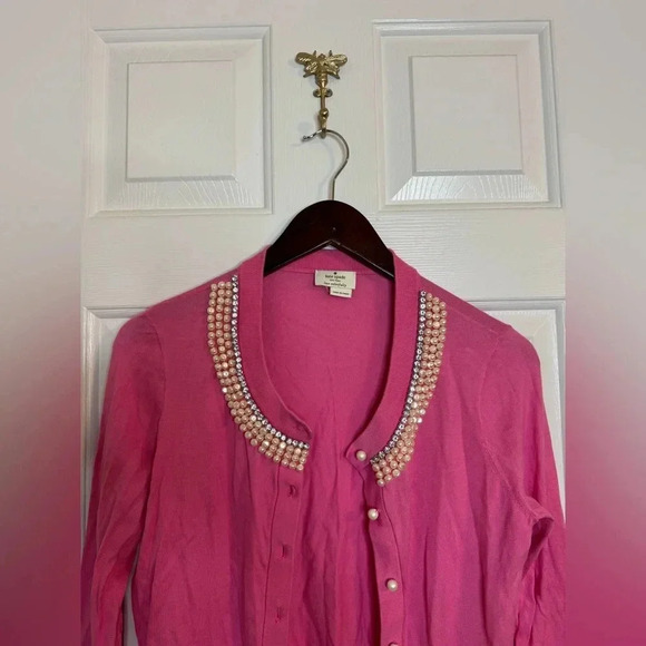 Kate Spade cardigan size medium pearl beaded Tula pink white - Picture 3 of 6
